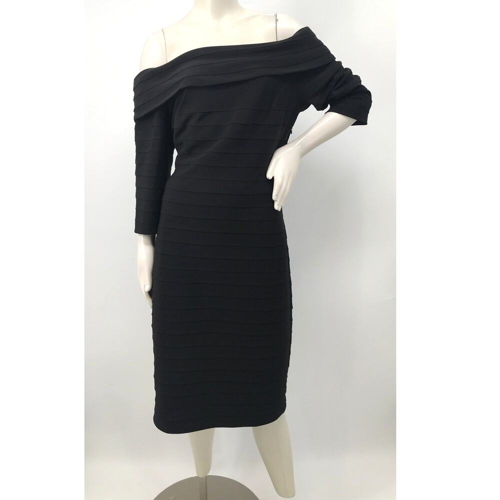 Adrianna Papell Black Off Shoulder Half Sleeve Bandage Dress Size 16